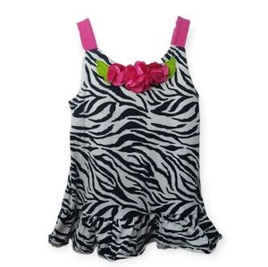 Youngland Sleeveless Zebra Print Dress Pink Flowers Size 2T